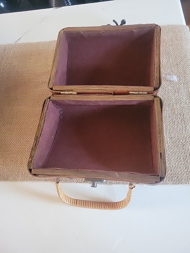 EINZIGARTIGE HANDGEFERTIGTE HOLZ & METALL HANDTASCHE BRAUN MIT DRAHT & HOLZGRIFFEN BRANDNEU - Bild 3 von 5