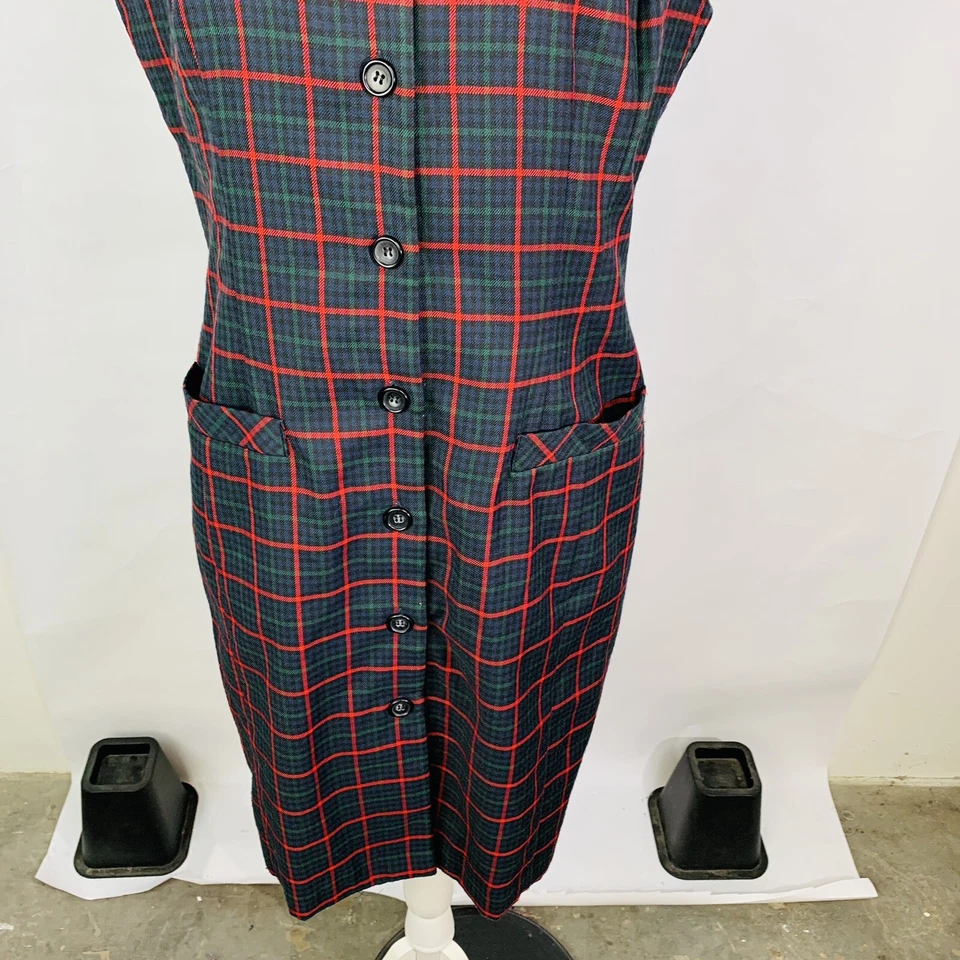 Vestido De Colección Karen Scott Mujer Talla 10 Cuadros Botón Frontal Bolsillos Escolares Forrado Foto 4 de 4