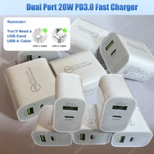 USB C Fast Charging Cube Dual Port USB A & Type C PD Plug For iPhone Samsung Lot
