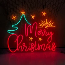 Large LED Merry Christmas Neon Light Sign Dimmable Beer Bar Pub Store Wall Decor