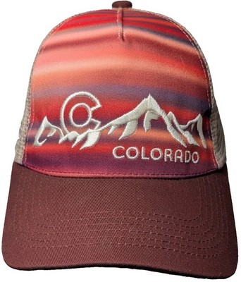 Living the Colorado Life Trucker Hat Colorful Sunset Snap Back Ball Cap Mountain