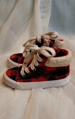 Red Black Buffalo Plaid Shoes Girls 8 Bumble & Birdie Lace Up Side Zipper 