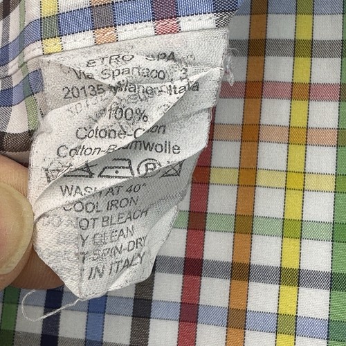 Etro Shirt Men XXL COLORFUL rainbow Casual Button Down Plaid Dress Shirt Italy - Picture 17 of 21