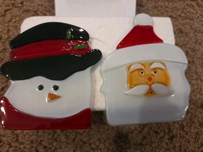 PartyLite Santa and Snowman Tealight Candleholders Pair P9466 - Retired