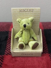 Vintage Russ Berrie & Co. Peridot August Birthstone Birthday Teddy Bear 3" Green