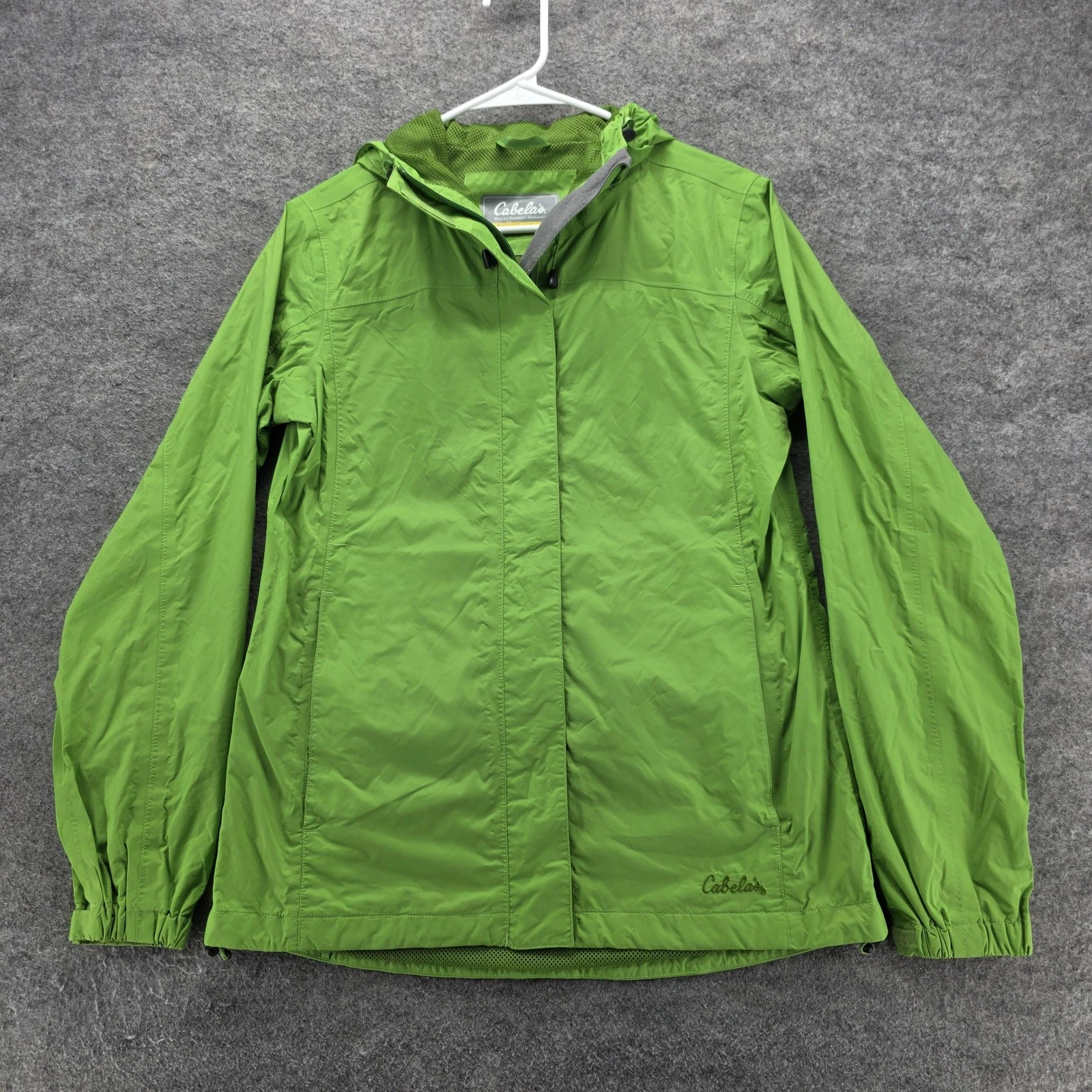 Cabela's Jacket Mens Small Green Hooded Nylon Mesh Lined Vented Back Windbreaker
