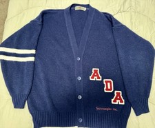 Navy Blue Men's Preppy College Cardigan Sweater Size Medium 100 Cotton