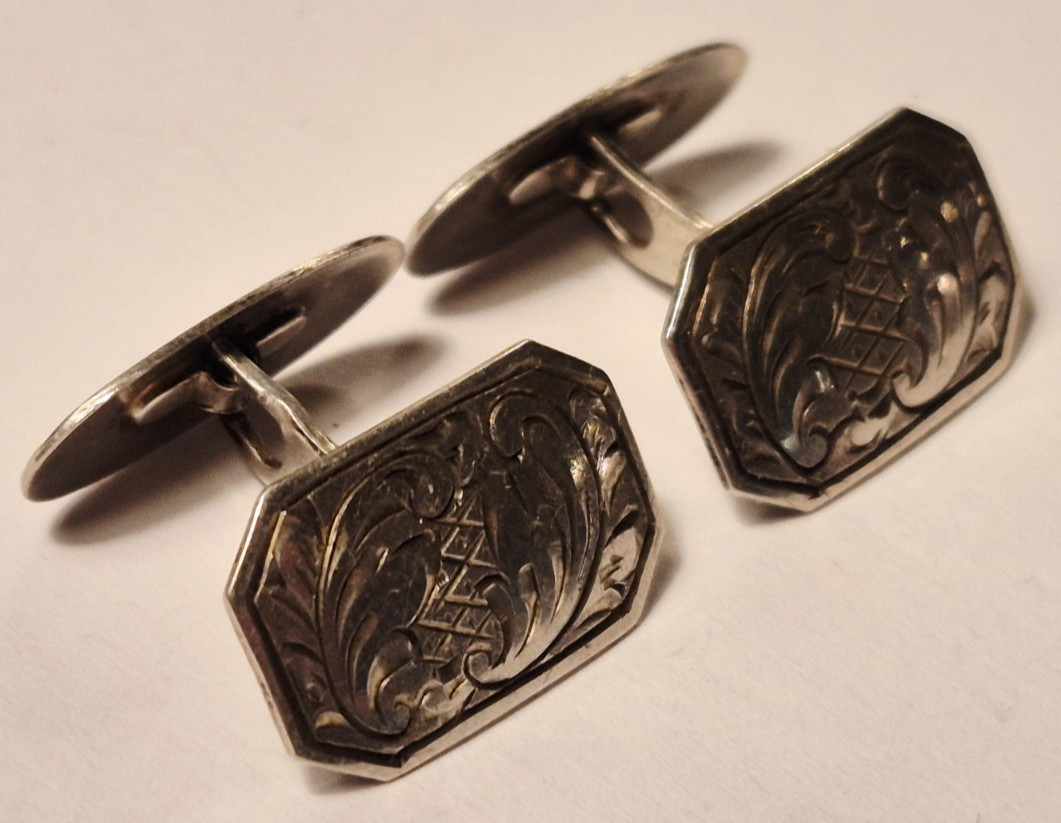 E0002 - Solid 835 Silver Cufflinks - Engraving - … - image 2