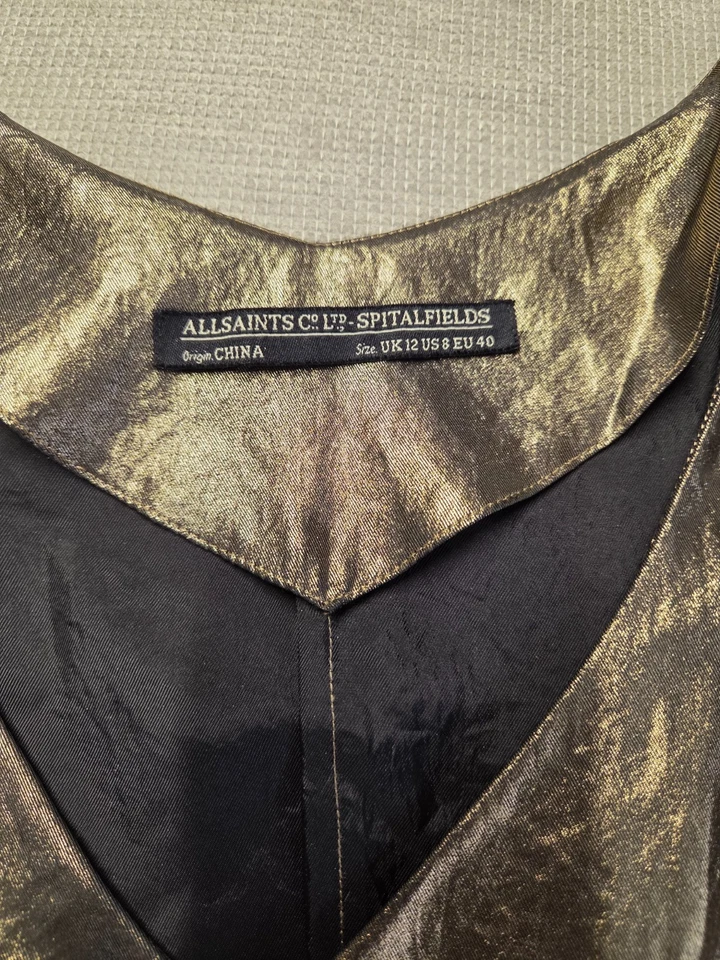 Vintage All Saints Co Ltd Spitalfields Womens Shirt Size M Metallic Gold V Neck - Image 2 of 4