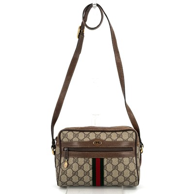 Gucci Shoulder Bag GG Supreme Sherry Line PVC Brown Authentic
