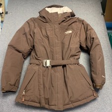 The North Face Girls Puffer Jacket Size XL Brown HyVent Goose Down Belted Hooded