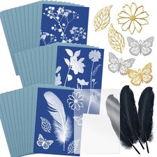 40PCS Sunprint Kit with 30 Sheets A5 Cyanotype Paper, 1 Acrylic Panel, 6 Plan...