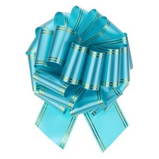 12 Inch Large Pull Bow Metallic Car Ribbon with Gold Edge for Wrapping,Lake Blue