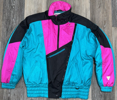 Vintage Fera Skiwear Snowboard Ski Jacket Women's Size 12/Medium Blue Pink Neon