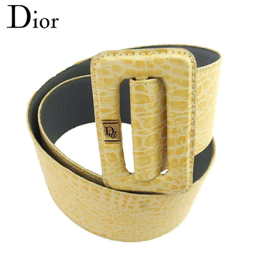 Ceinture femme occasion printemps Dior motif crocodile cuir ivoire C4354