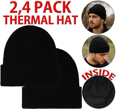 Herren Thermo Beanie Mütze Thermo Strick Gefüttert Winter Warm Schwarz Cap One Size