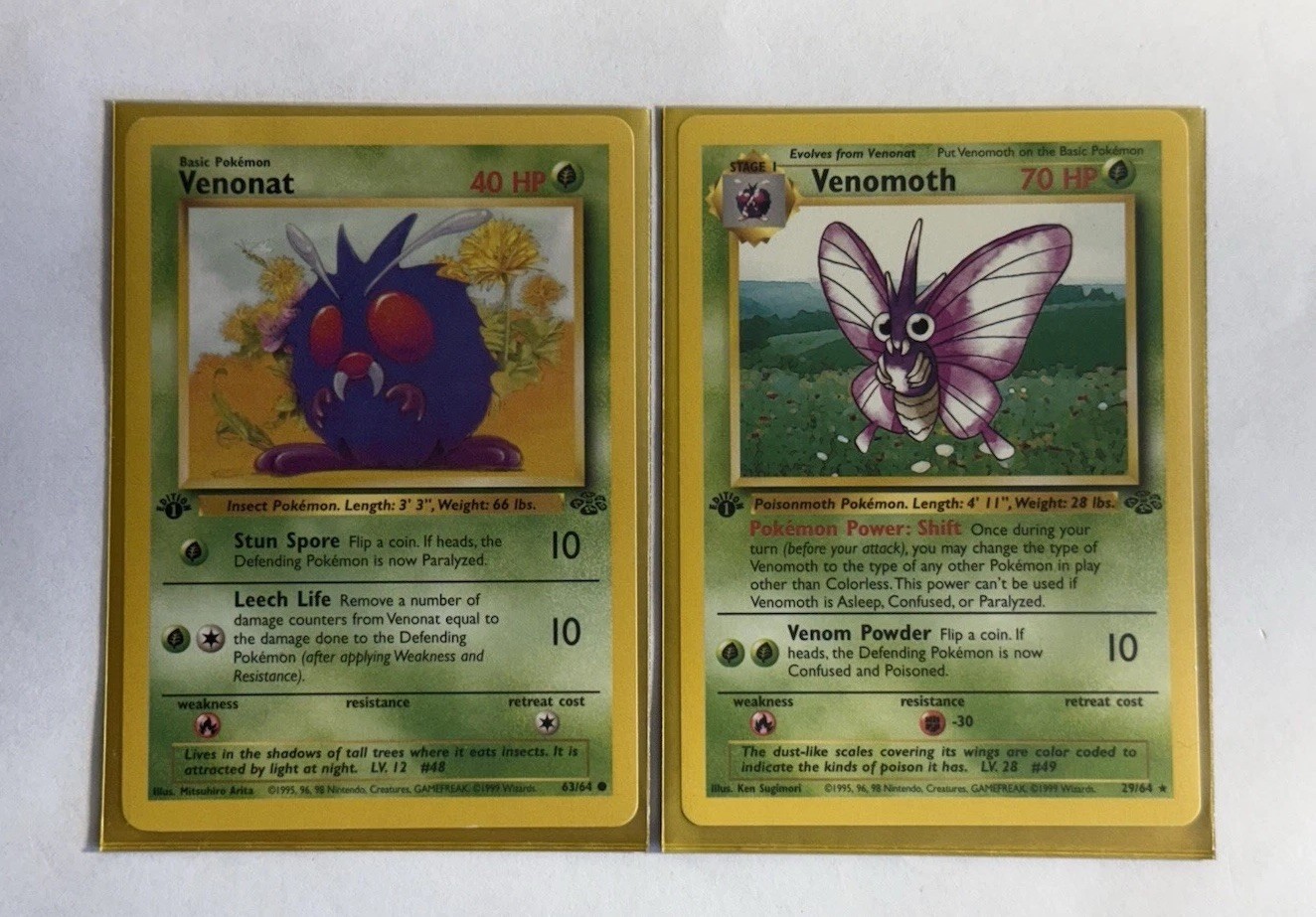 Pokémon TCG Venomoth Rare Jungle Card 29/64, 1st Edition Venonat 63/64