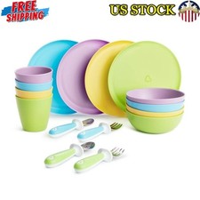 16 Pcs Toddler Dining Set Ergonomic Utensils Dishwasher Microwave Safe Colorful