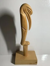 14" Tall Hand Carved Wooden Pelican Art Statue - Removable Peg - Artist P.L.