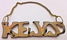 "Chiavi" vintage in ottone massiccio, 4 ganci per chiavi e catena da appendere, India