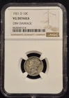 1921-D 10C Mercury Silver Dime Graded by NGC as VG Details