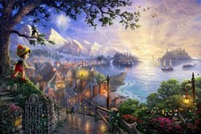 Thomas Kinkade Pinocchio Wishes Upon a Star SN Paper 36x24