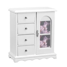 Small Jewelry Organizer Compact 4-Drawer Box 360° Necklace Stand Space Saver