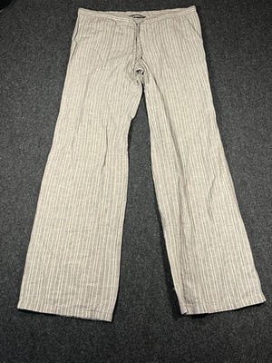 Victoria's Secret Pants Womens 2 Gray Striped Linen Mid Rise Wide Leg Drawstring