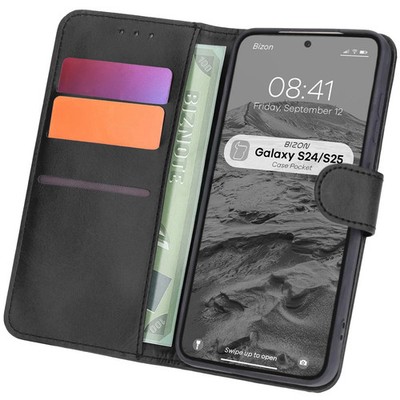 Handyhülle mit Klappe für Galaxy S25/S24 Bizon Case Flip Cover Etui Schwarz