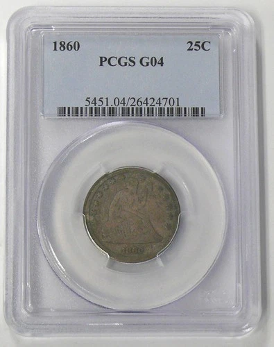 1860 G-04 SEATED LIBERTY (25c) QUARTER - PCGS GRADED - SEE PICTURES