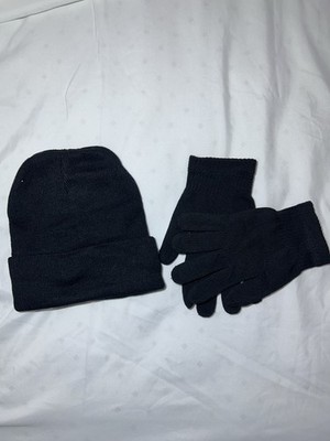 Black Knit Beanie & Gloves Winter Set   One Size   Small to Medium Fit
