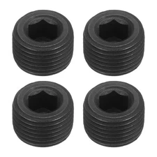 4Pcs Socket Pipe Plugs, M18-1.5x12mm Carbon Steel Hex Thread Pipe Caps, Black