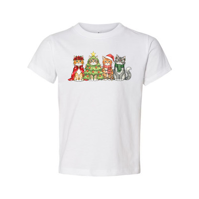 Unisex Christmas Cat T Shirt Featuring Five Festive Cats And A Decorated Christm