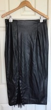NWOT Women Size L Shein Long Pencil Black Faux Leather Skirt. Zipper Lace Trim