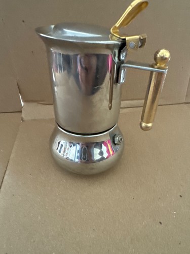 Moka Pot Italy Espesso Coffee Maker Stainless Steel GB 18-10 INOX W/ Gold 2 cup