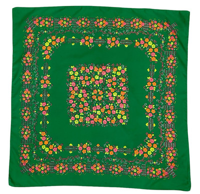 Vintage 60er 70er Jahre grün rosa orange weiß Blumen Swirl Schal
