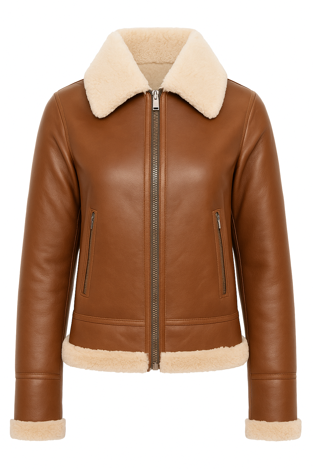 Women’s B3 Brown Sheepskin Leather Aviator Jacket – Real Shearling Flight Coat