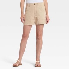 Universal Thread Womens Tan Khaki High-Rise Utility Patch Pocket Shorts Size 16
