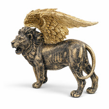 Statua decorativa Leone con ali Venezia animale araldico oro figura strutturata antica