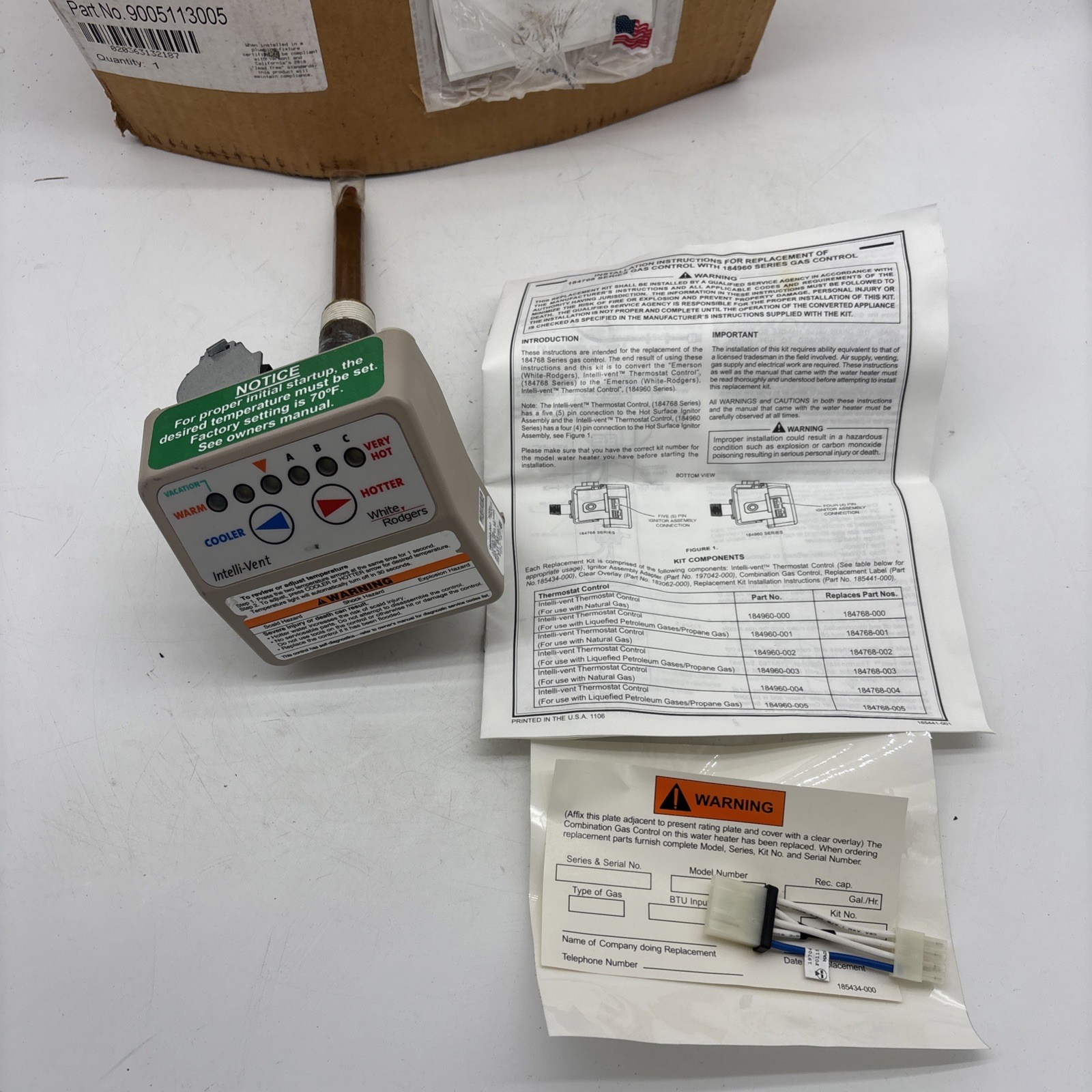 AO Smith 9005964005 K Gas Control Valve White Rodgers 184960-002 37E73A-306