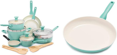 Rio 16-Piece Turquoise Ceramic Nonstick Cookware Set & 12'' Frying Pan