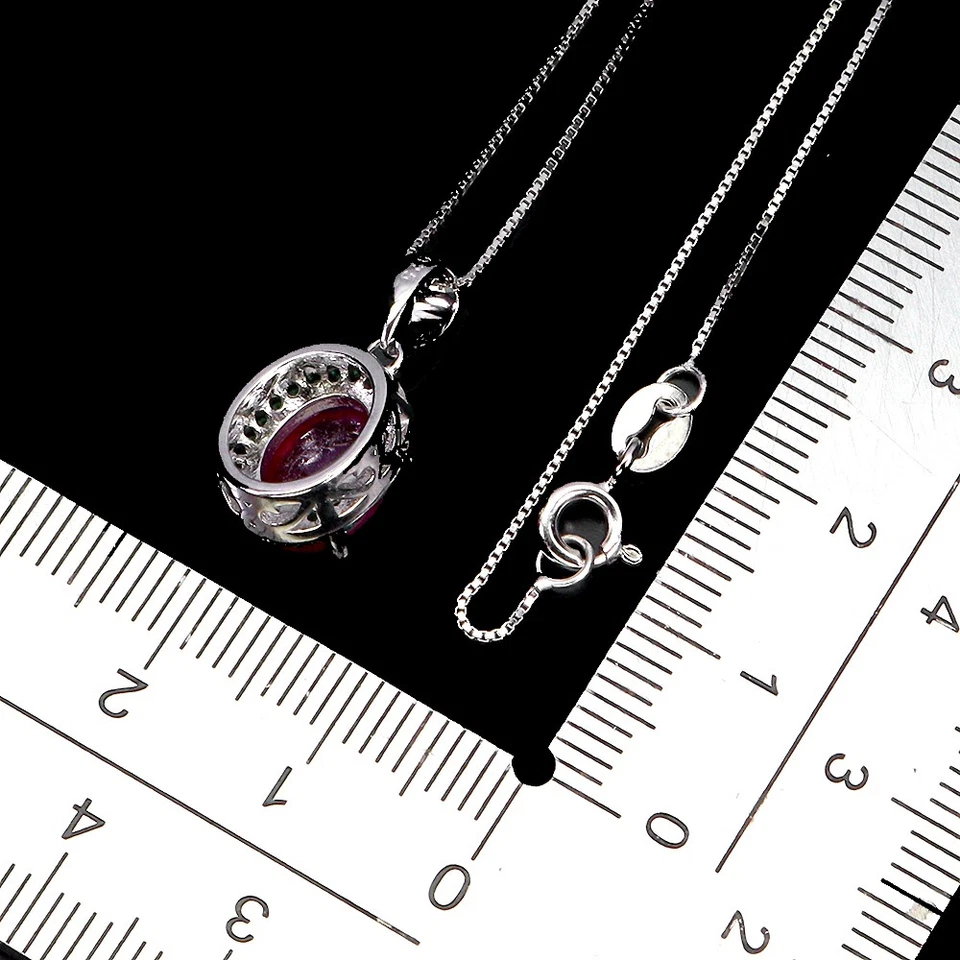 925 Sterling Silver Necklace Oval Ruby 9x7mm Natural Gemstone Jewelry 18inches - Image 3 of 4
