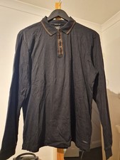 Hugo Boss Mens L Tailored Italian Yarn Soft Cotton Long Sleeve Polo Shirt Black