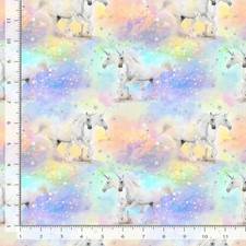 Fantasy Fabric Unicorn Stars Glitter Pastel Timeless Treasures YARD