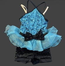 Weissman Dance Costume 9287 Turquoise Size IC 6X-7 Jazz Sequin Shorts Dress up