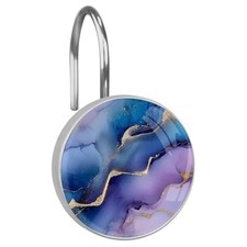 12pcs Purple Marble Shower Curtain Hooks,Decorative Shower Curtain Color-5