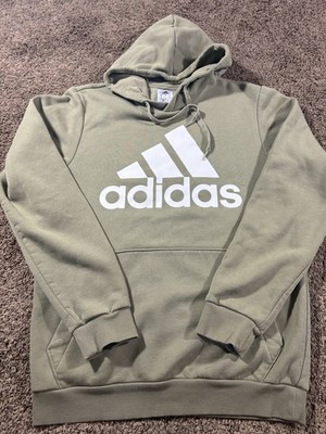 Adidas Mens Small Olive Green Badge of Sport Pullover Hoodie Sweatshirt Logo