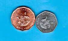 UGANDA  - TWO  FANTASTIC HISTORICAL 1987 COINS: 2  & 5 SHILLINGS