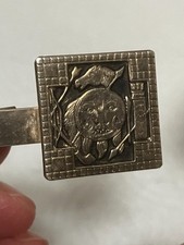 Vintage Men's Sterling Silver Tie Clip with Image of Warrior's Face