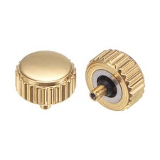 2Pcs 5.6x6.5mm Watch Crown SUS304 Flat Head Long Stem 2.5mm ID Gold Tone